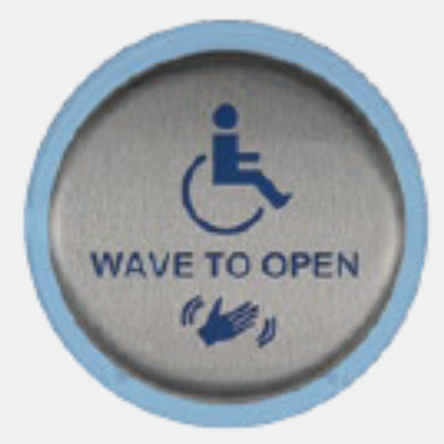 BEA 10MS21HR1 Round Plate Touchless Actuator With Text and Logo Stainless Steel Finish