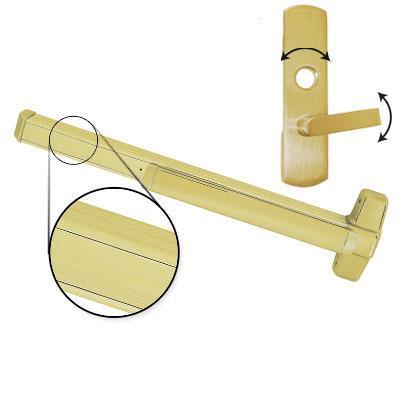 Von Duprin AX-PA99L-06 4 US4 RHR Brushed Brass Finish Four Foot Accessible Rated Panic Bar With Pushpad Armor With 06 Right Hand Reverse Lever Trim