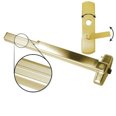 Von Duprin AX-PA99L-06 F 3 US3 LHR Polished Brass Finish Three Foot Fire Rated Accessible Rated Panic Bar With Pushpad Armor With 06 Left Hand Reverse Lever Trim