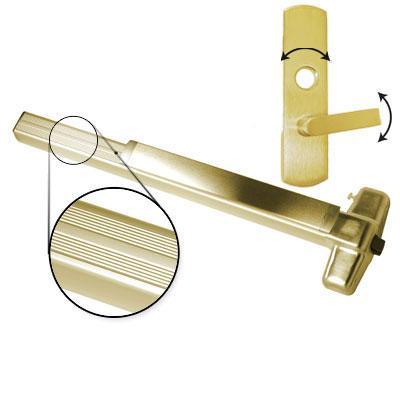 Von Duprin AX-PA99L-06 4 US3 RHR Polished Brass Finish Four Foot Accessible Rated Panic Bar With Pushpad Armor With 06 Right Hand Reverse Lever Trim